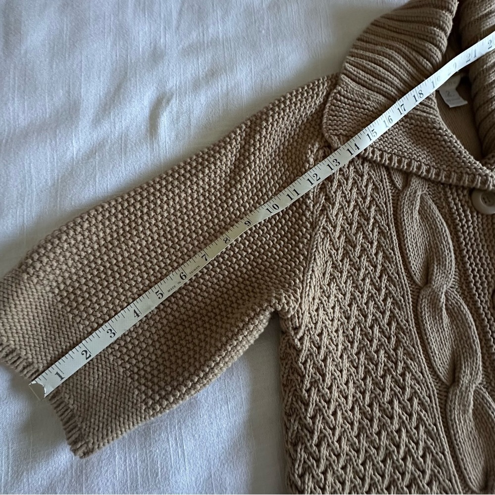 Chicos Sweater Womens 2 L Tan Chunky Cable Knit Short Sleeve Button Cardigan - Picture 4 of 9